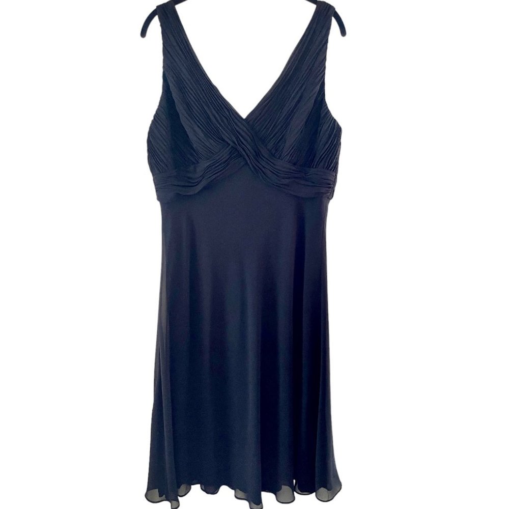 Chiffon Overlay Ruched Slimming Flowy Swing Midi Dress.